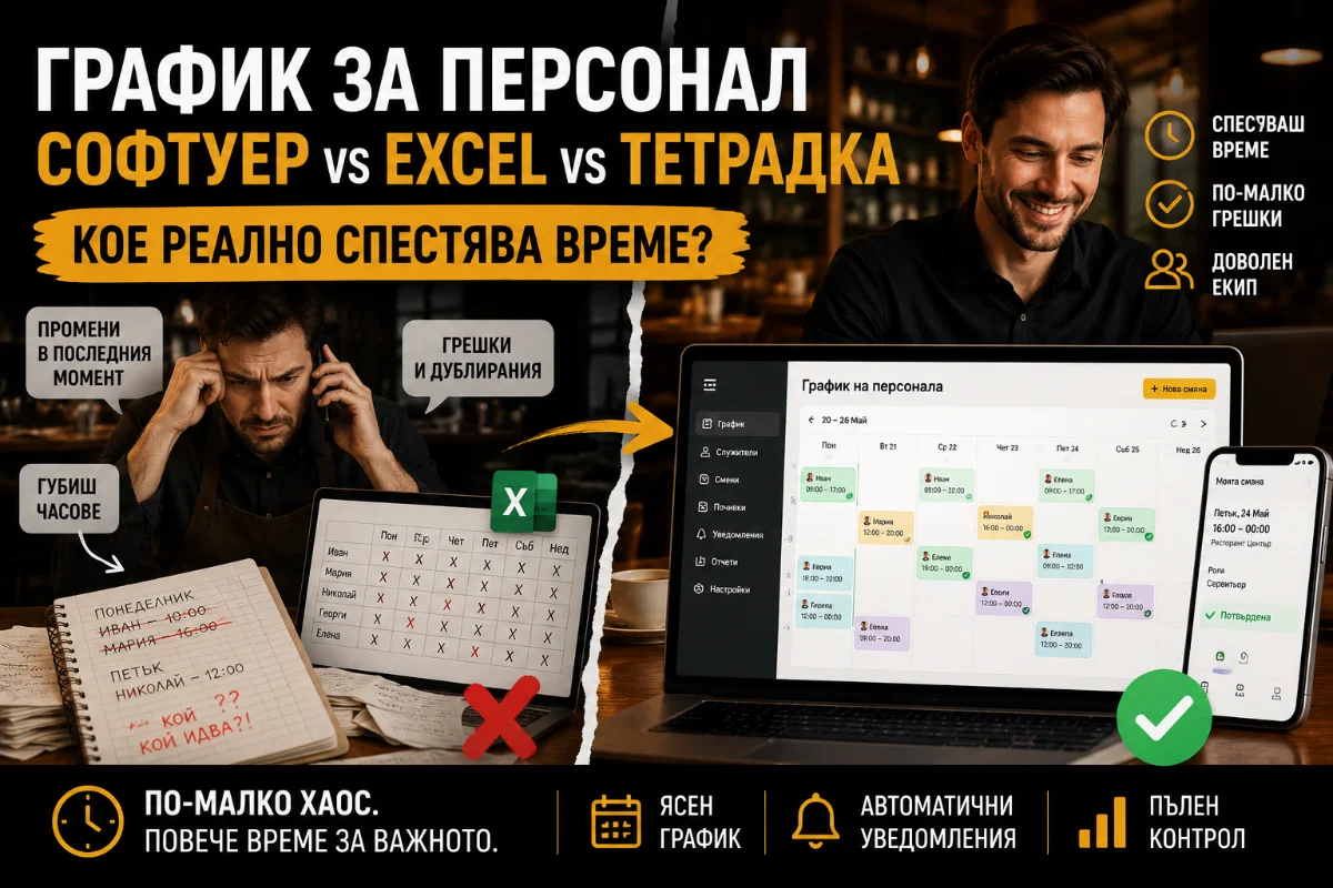 График персонал ресторант: Софтуер vs Excel vs тетрадка - спестяваш ли време?